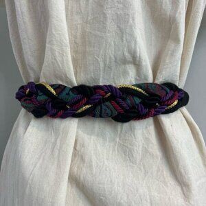 Vintage Handmade Womens Multicolored Threaded Cord Knot Belt Silver Hook Closure